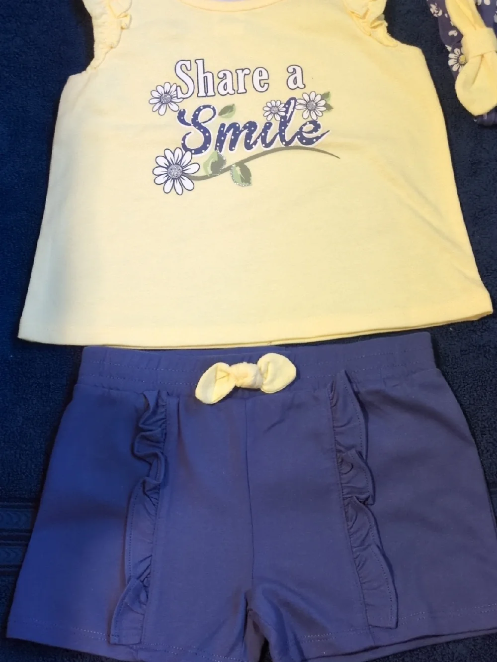 Little Lass 4 PC Daisy Stripe Tank & Shorts/Navy Shorts/Yellow Tank Headband 3T - Picture 6 of 7